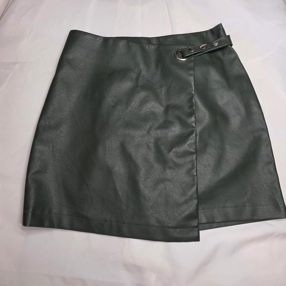 Alya Faux Leather Mini Shirt with Buckle Detail